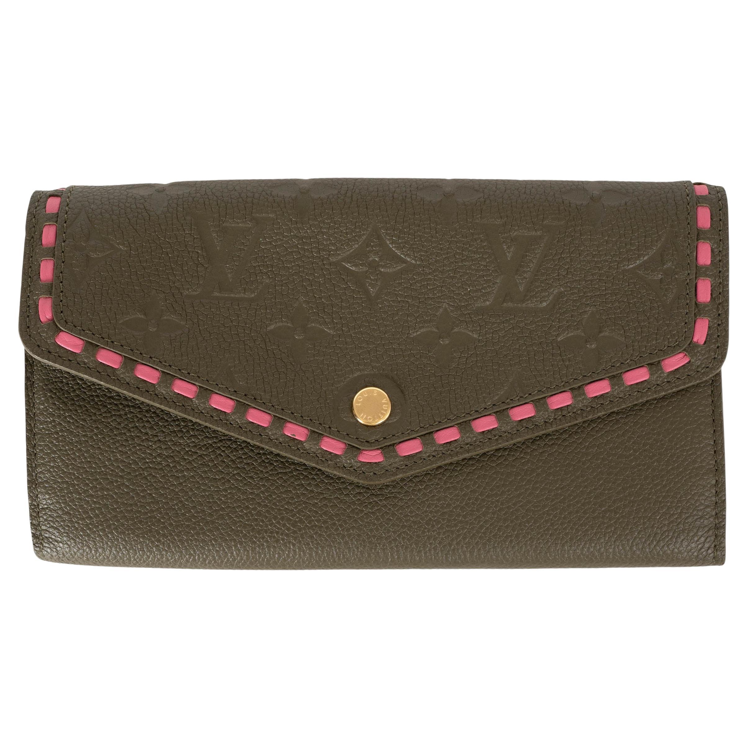 LOUIS VUITTON army green Monogram Emrpeinte leather SARAH STITCH Wallet For Sale