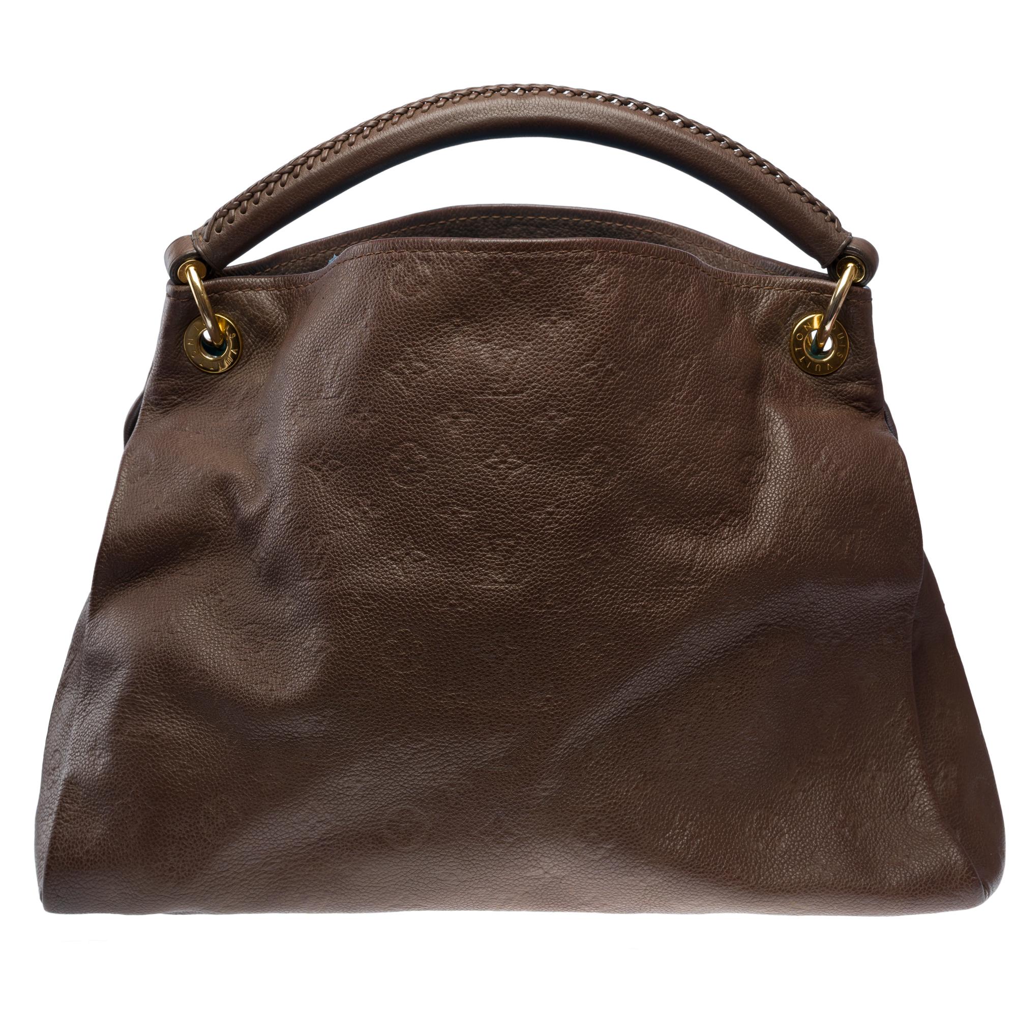 Black Louis Vuitton Artsy MM Hobo bag in brown monogram embossed calfskin leather, GHW