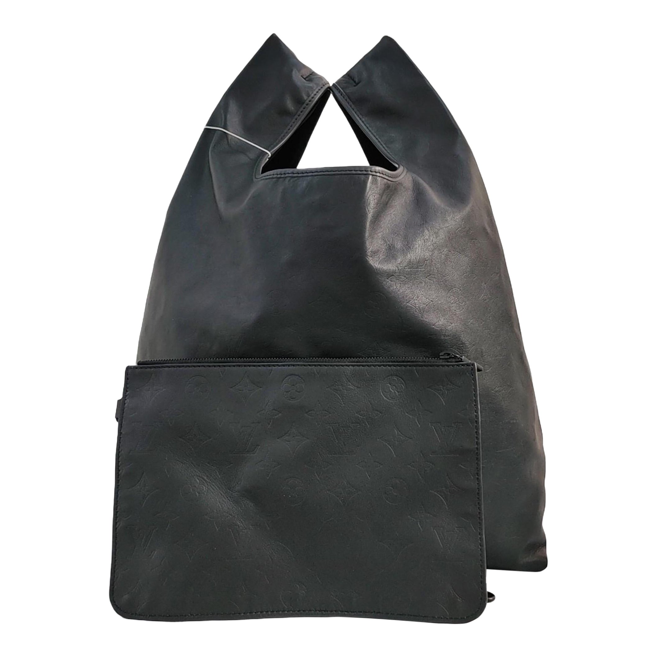 Louis Vuitton Atlantis Large Black Monogram Leather Bucket Bag with Pouch