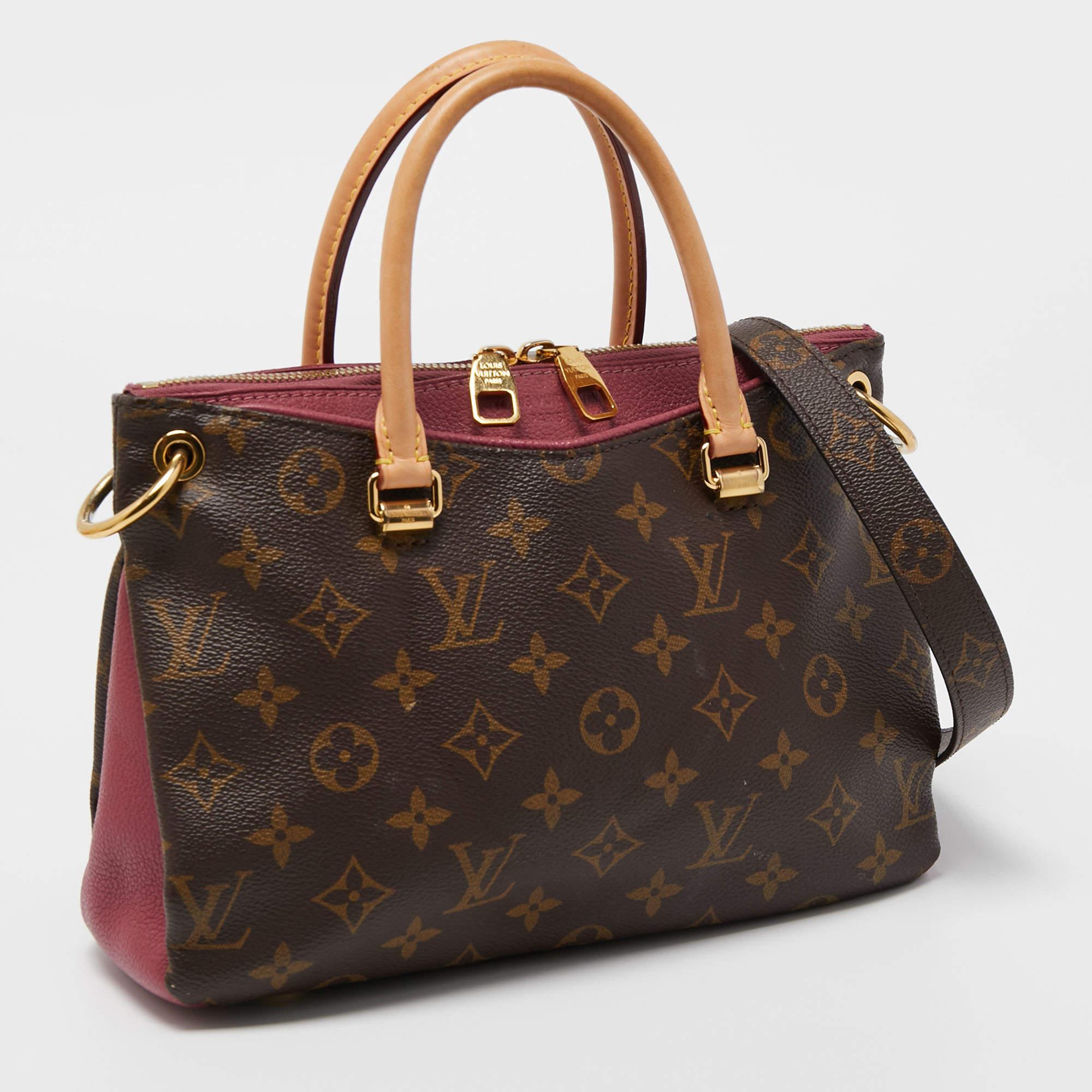Louis Vuitton Aurore Leather and Monogram Canvas Pallas BB Bag In Fair Condition In Dubai, Al Qouz 2