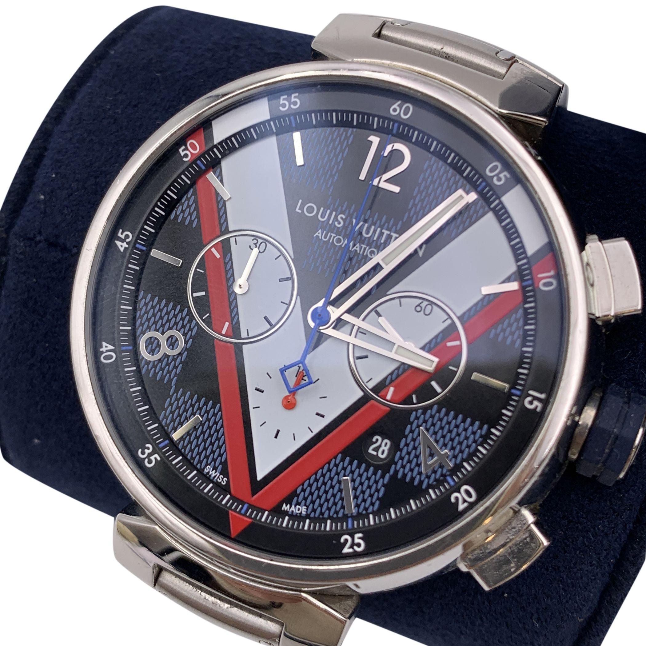 Women's Louis Vuitton Automatic Tambour Damier Cobalt Chronograph Watch For Sale