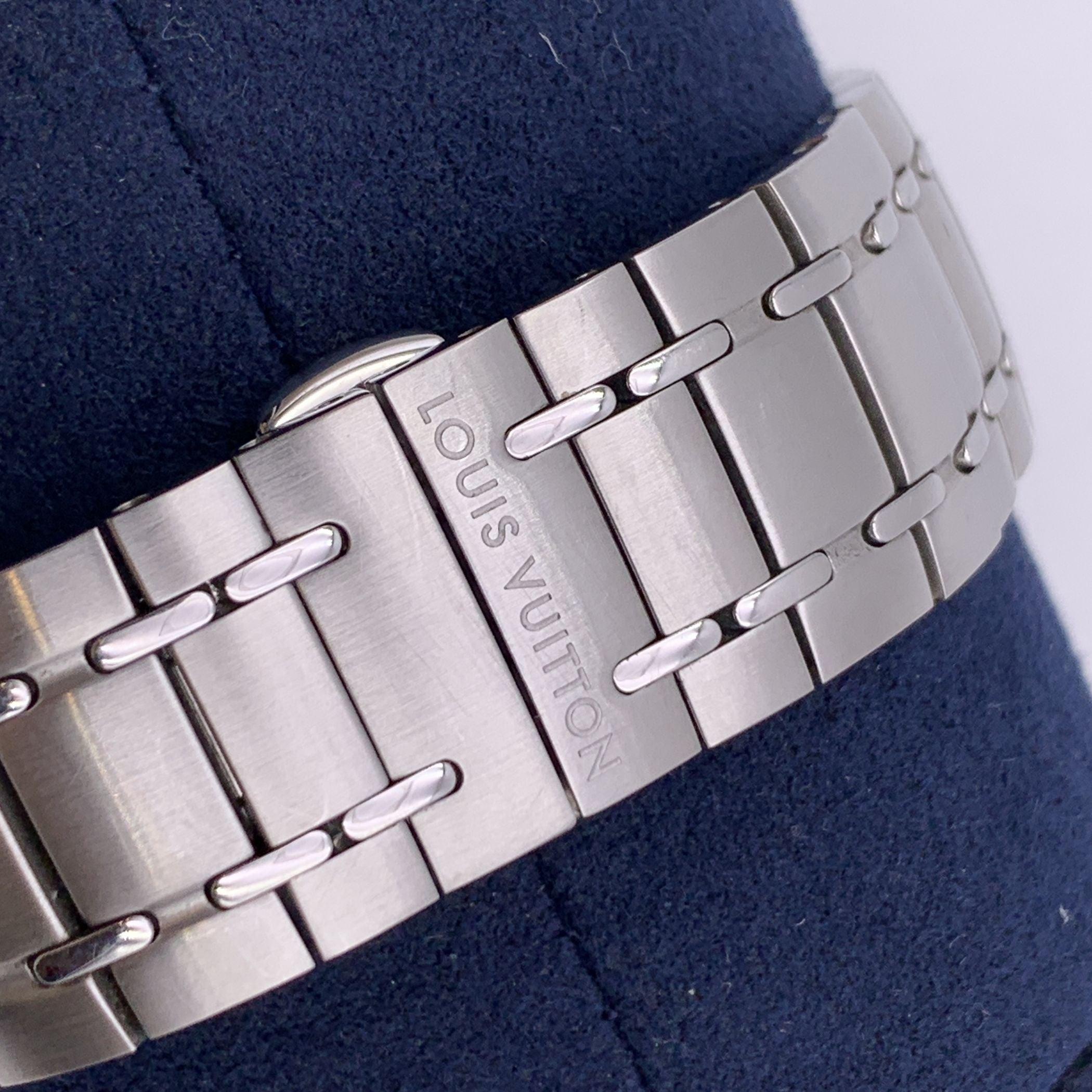 Louis Vuitton Automatic Tambour Damier Cobalt Chronograph Watch For Sale 3