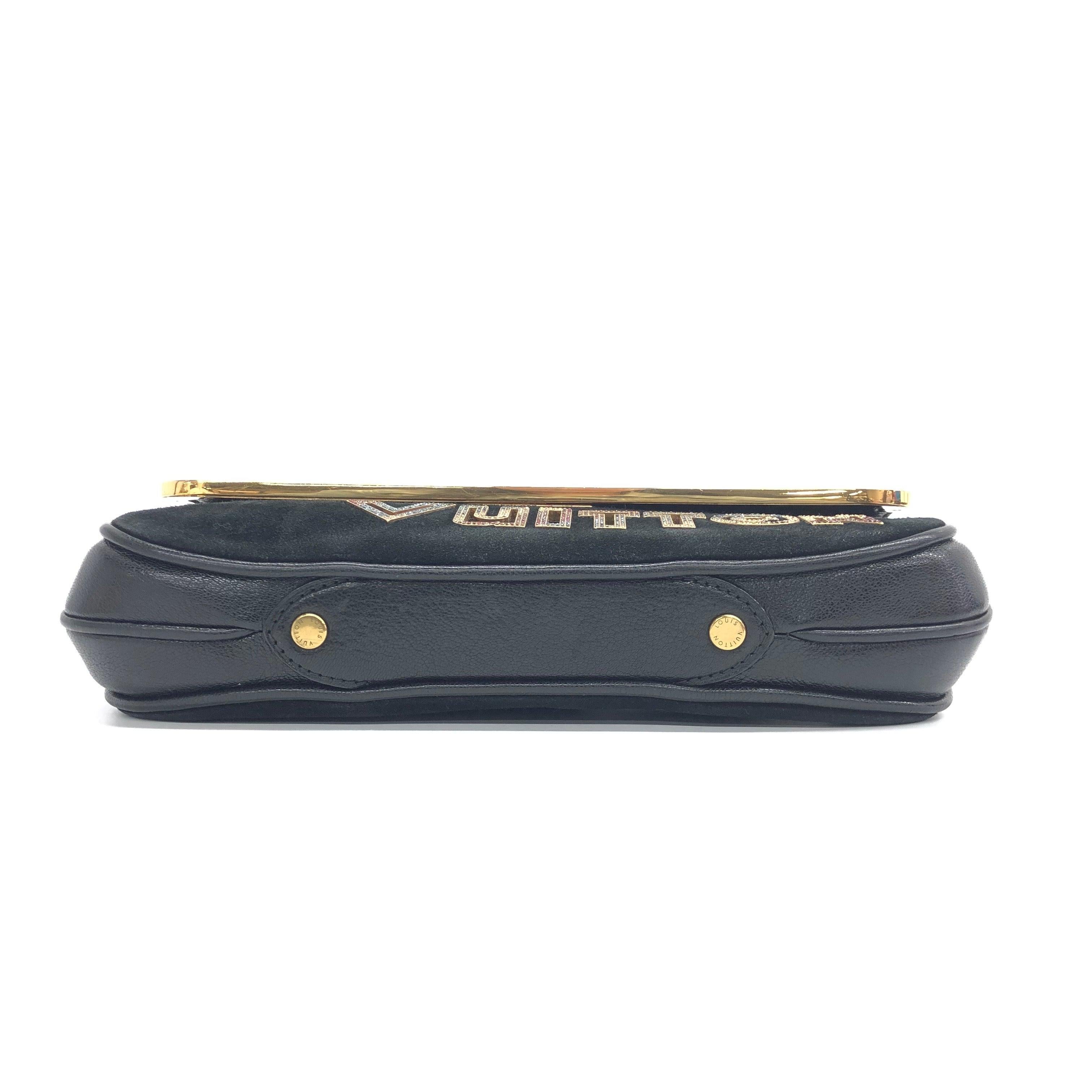 Women's Louis Vuitton Avant-Garde Pochette Clutch Suede Leather Crystal Logo, 2011