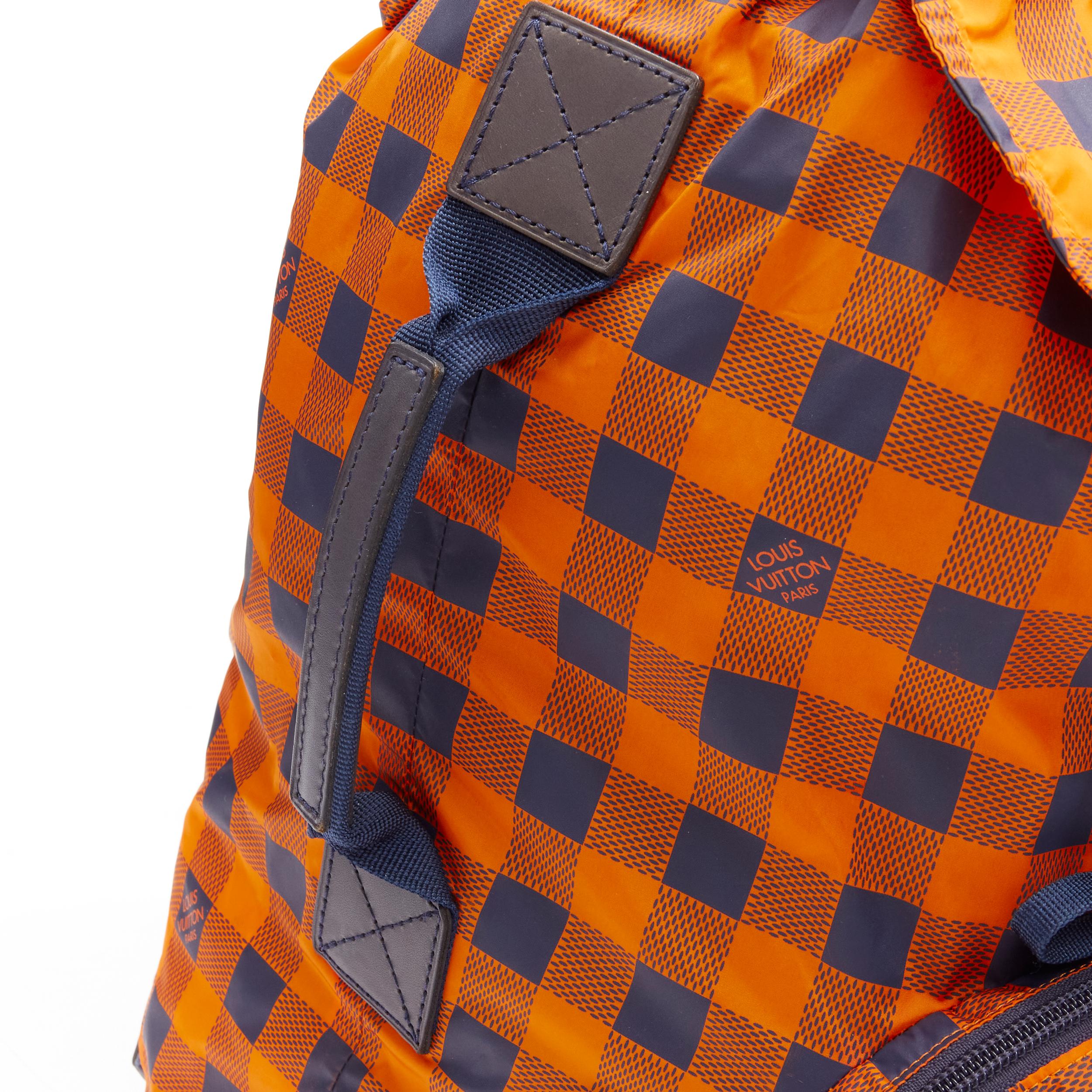 Men's LOUIS VUITTON Aventure orange blue LV Damier nylon foldable backpack