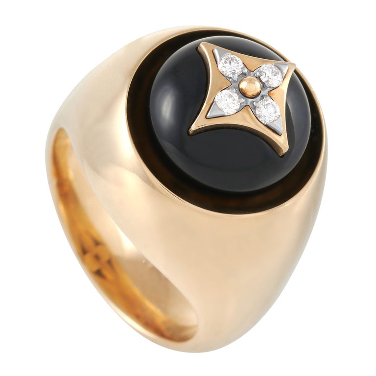 Louis Vuitton B Blossom Signet 18k Yellow Gold Onyx and Diamond Cocktail  Ring at 1stDibs