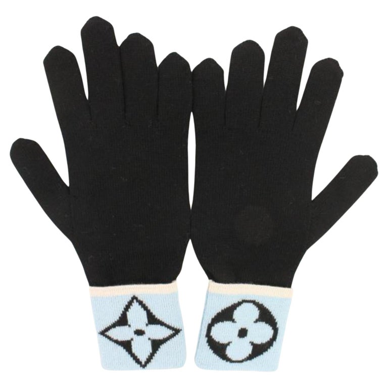 Louis Vuitton Babyblaue x schwarze Fleur-Logo-Handschuhe 49LZ414S im  Angebot bei 1stDibs