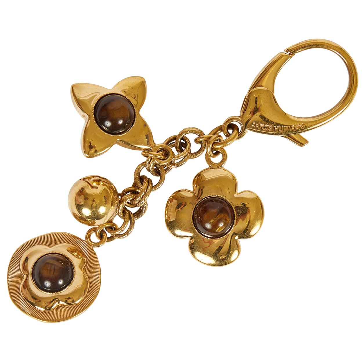 Louis Vuitton Bag Charm Keychain Gold Brown
