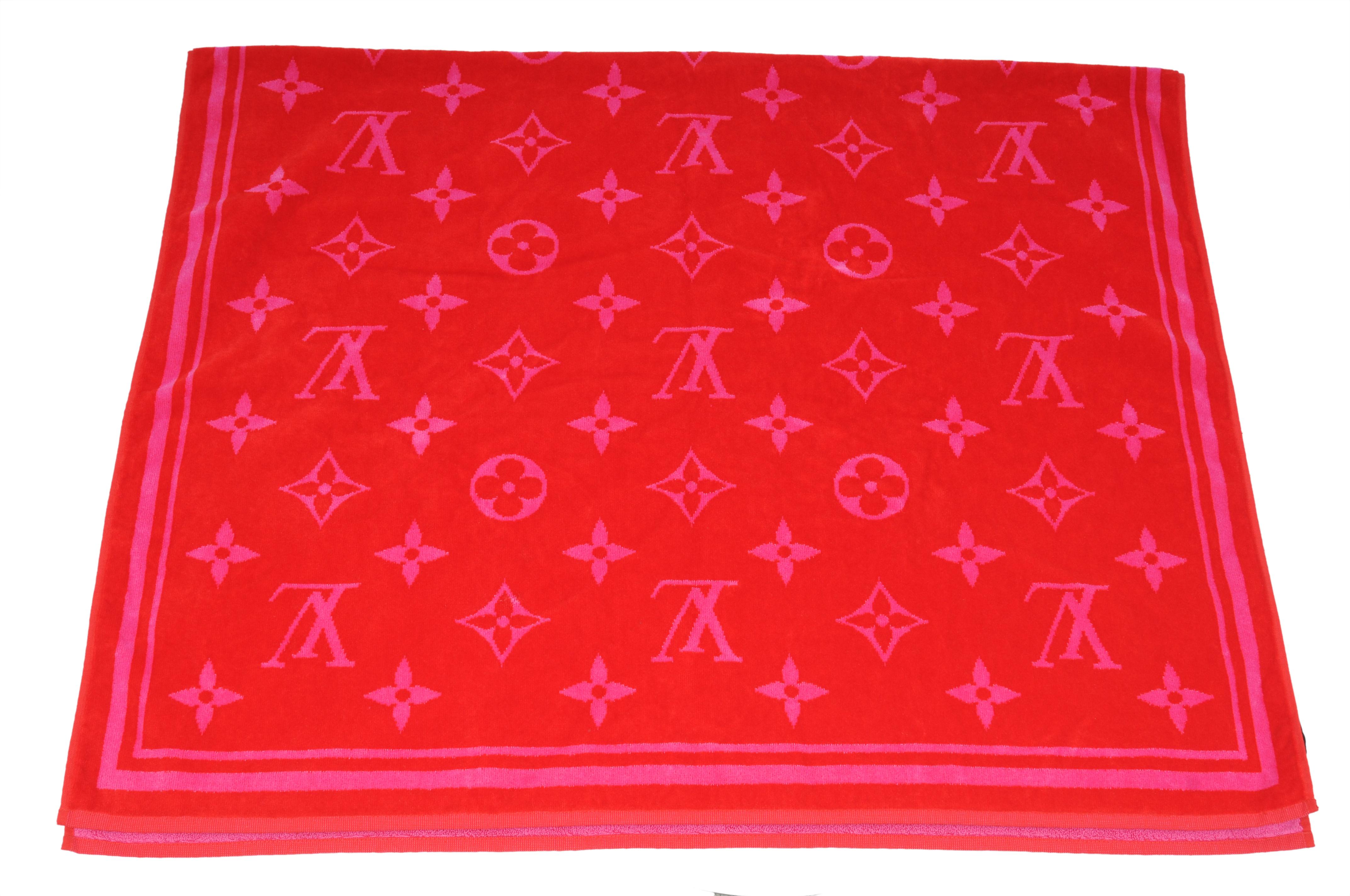 Louis Vuitton Beach Bath Pool Towel Red Pink Drap De Bain Monogram M78643 Cotton In New Condition For Sale In North Miami, FL