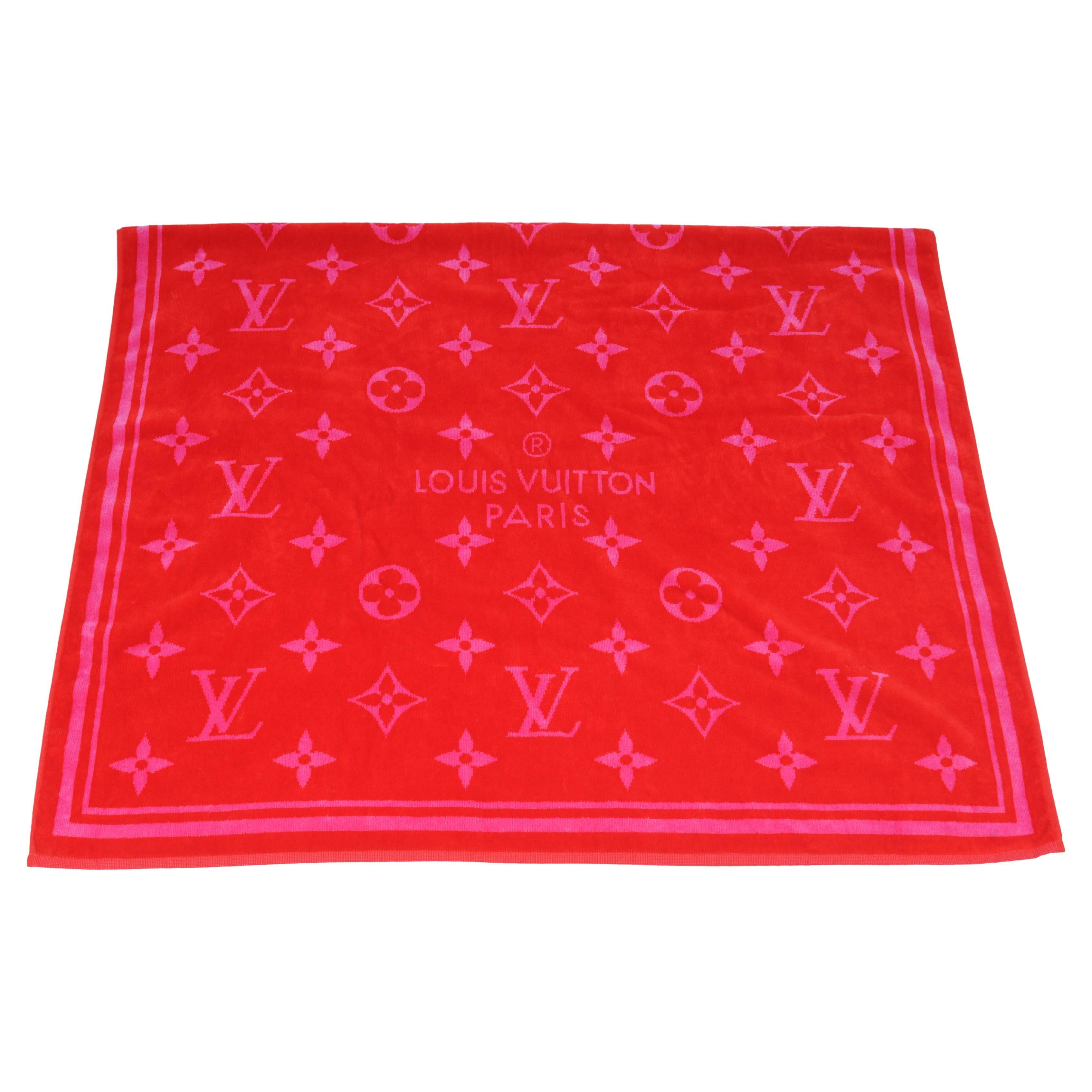 Louis Vuitton Beach Bath Pool Towel Red Pink Drap De Bain Monogram M78643 Cotton For Sale