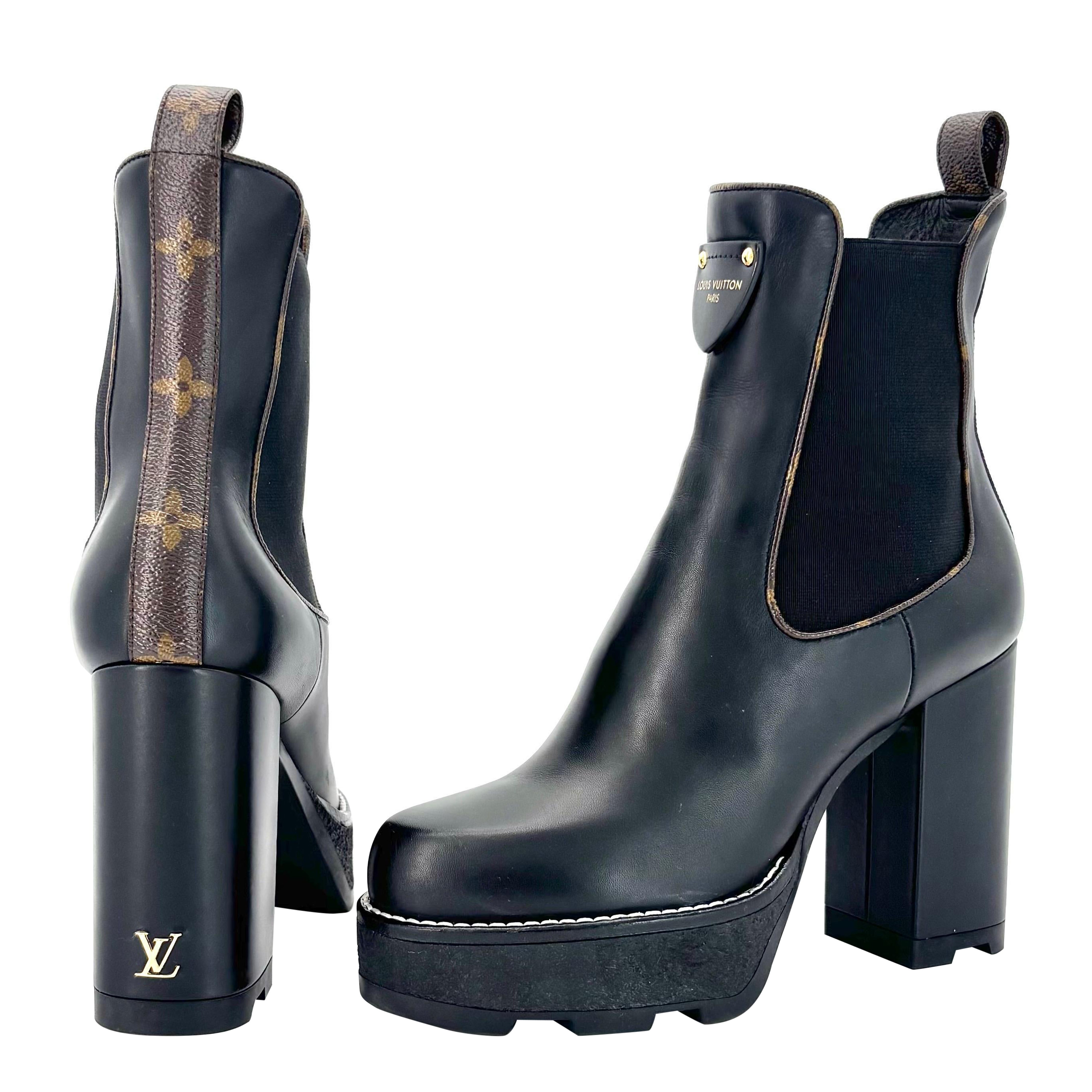 Louis Vuitton Beaubourg Chelsea LV Monogram Platform Calfskin Ankle Boots 36.5 en vente