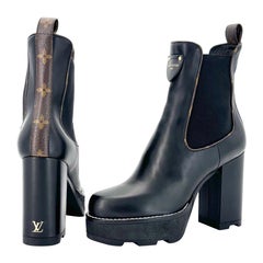 Louis Vuitton Beaubourg Chelsea LV Monogram Platform Calfskin Ankle Boots 36.5