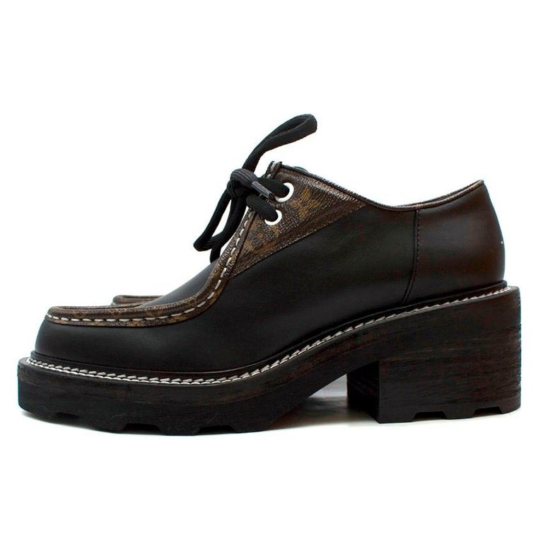 LOUIS VUITTON Monogram Calfskin Beaubourg Platform Derby Shoes 37 Brown  1231538