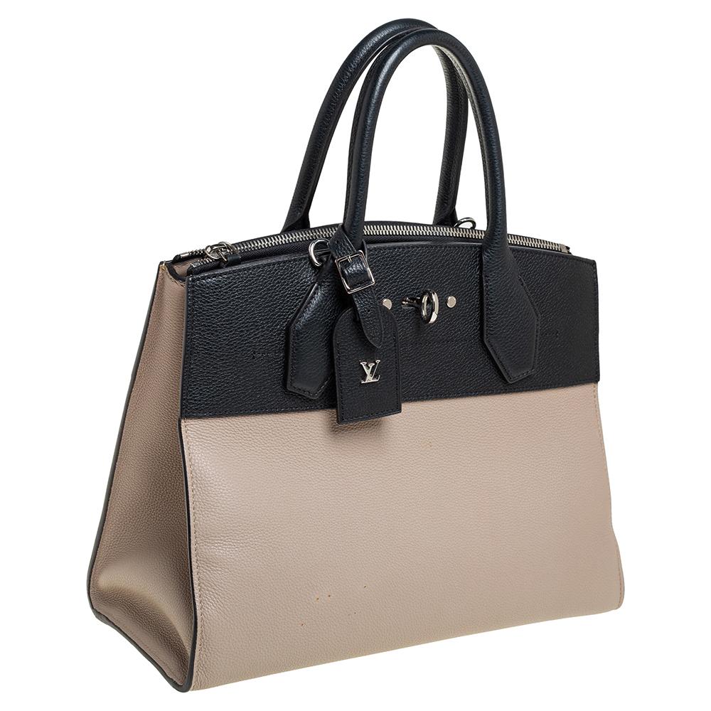 Louis Vuitton Beige/Black Leather City Steamer MM Bag In Good Condition In Dubai, Al Qouz 2