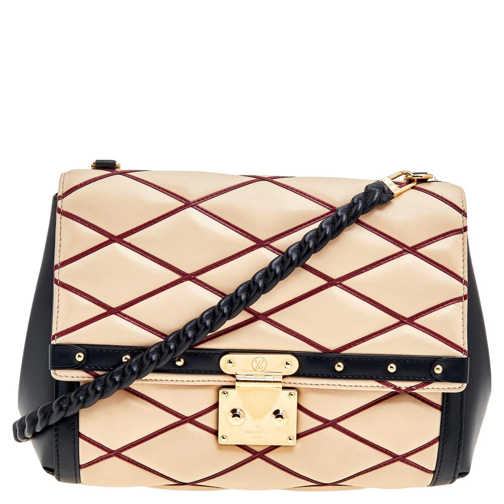 Louis Vuitton Beige/Black Leather Malletage Pochette Flap Bag 6