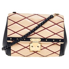 Used Louis Vuitton Beige/Black Leather Malletage Pochette Flap Bag