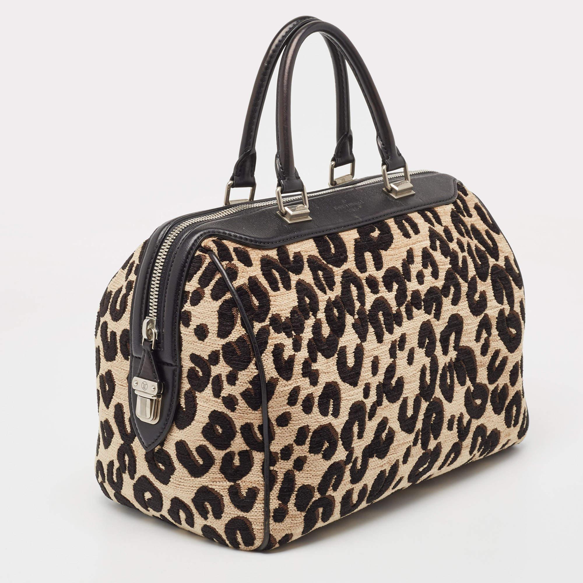 Louis Vuitton Beige/Black Leopard Print Jacquard Velvet Stephen Sprouse Speedy B In Good Condition For Sale In Dubai, Al Qouz 2