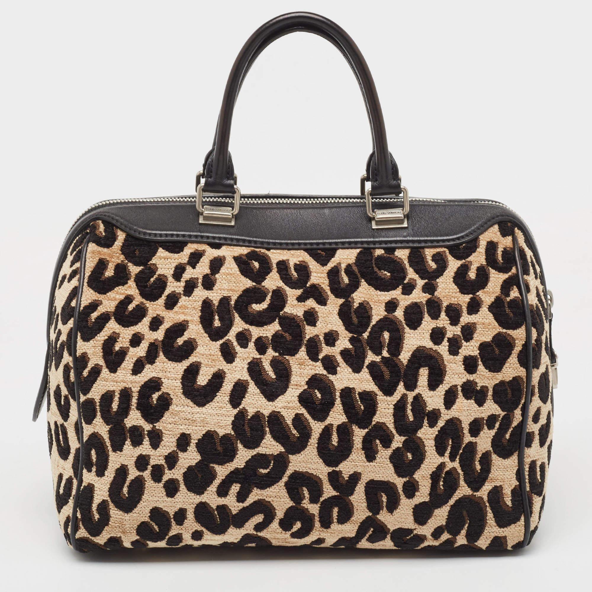 Louis Vuitton Beige/Black Leopard Print Velvet Stephen Sprouse Speedy Bag In Good Condition In Dubai, Al Qouz 2