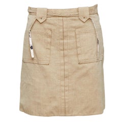 LOUIS VUITTON beige black overstitch lined belt A-line skirt FR36 S