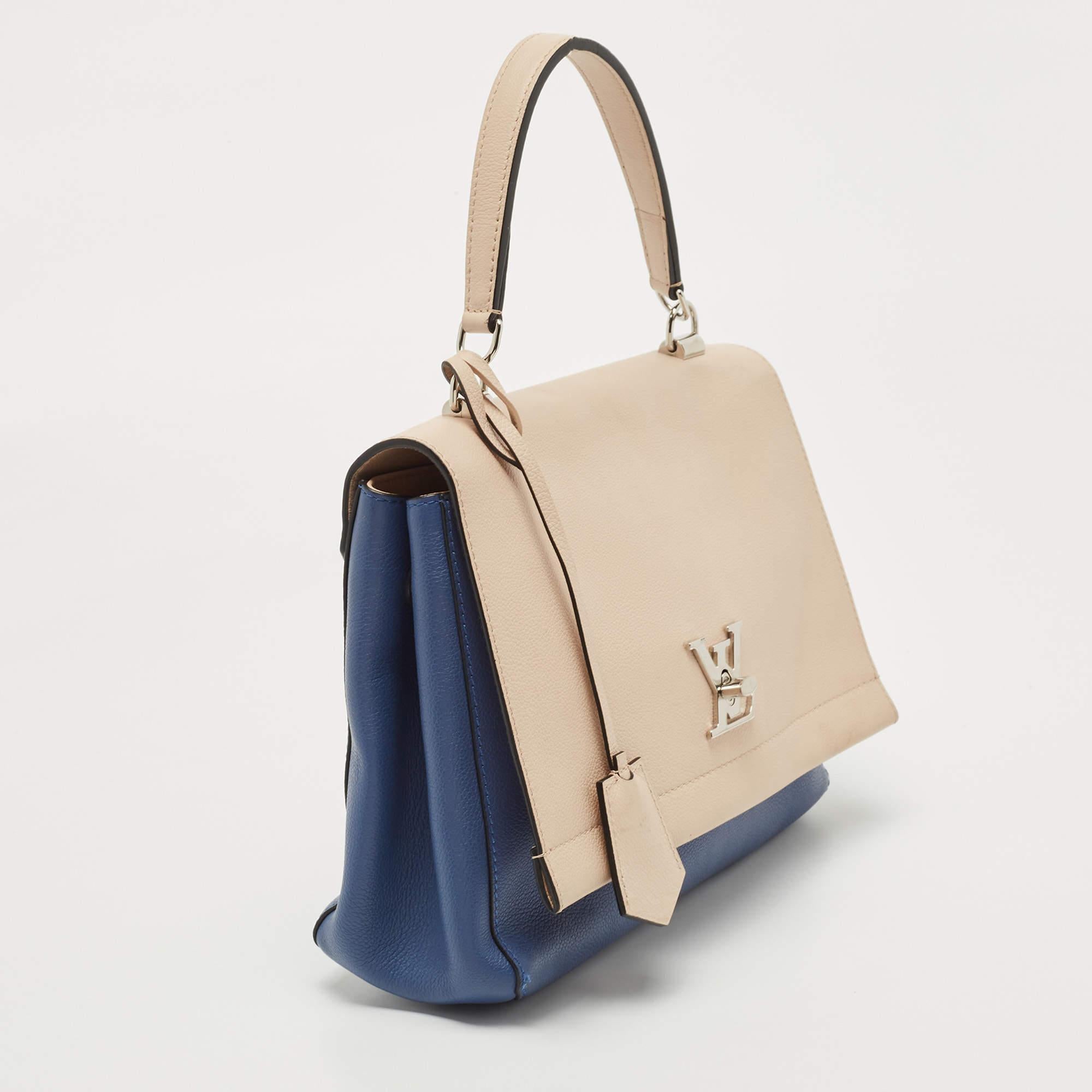 Women's Louis Vuitton Beige/Blue Leather Lockme II Top Handle Bag