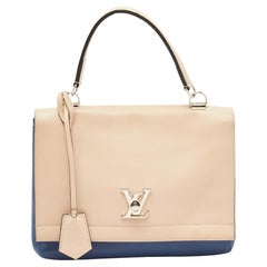 Louis Vuitton Beige/Blue Leather Lockme II Top Handle Bag