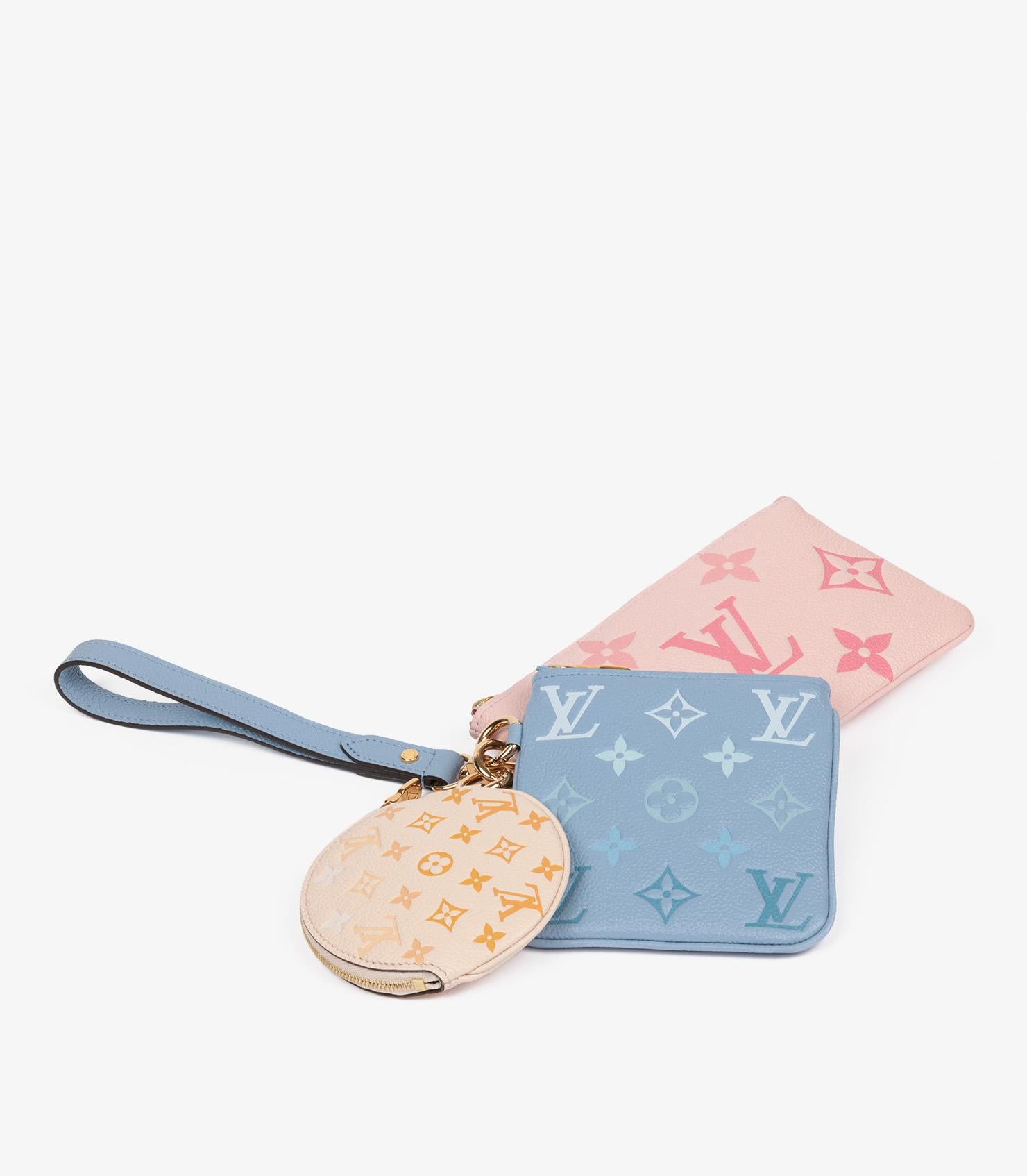Louis Vuitton Beige, Blue & Pink Pastel Monogram Empreinte Leather By The Pool Pochette Trio

Brand- Louis Vuitton
Model- Pochette Trio
Product Type- Pouch, Wallet
Serial Number- Mi*******
Age- Circa 2021
Accompanied By- Louis Vuitton Dust Bag, Box,