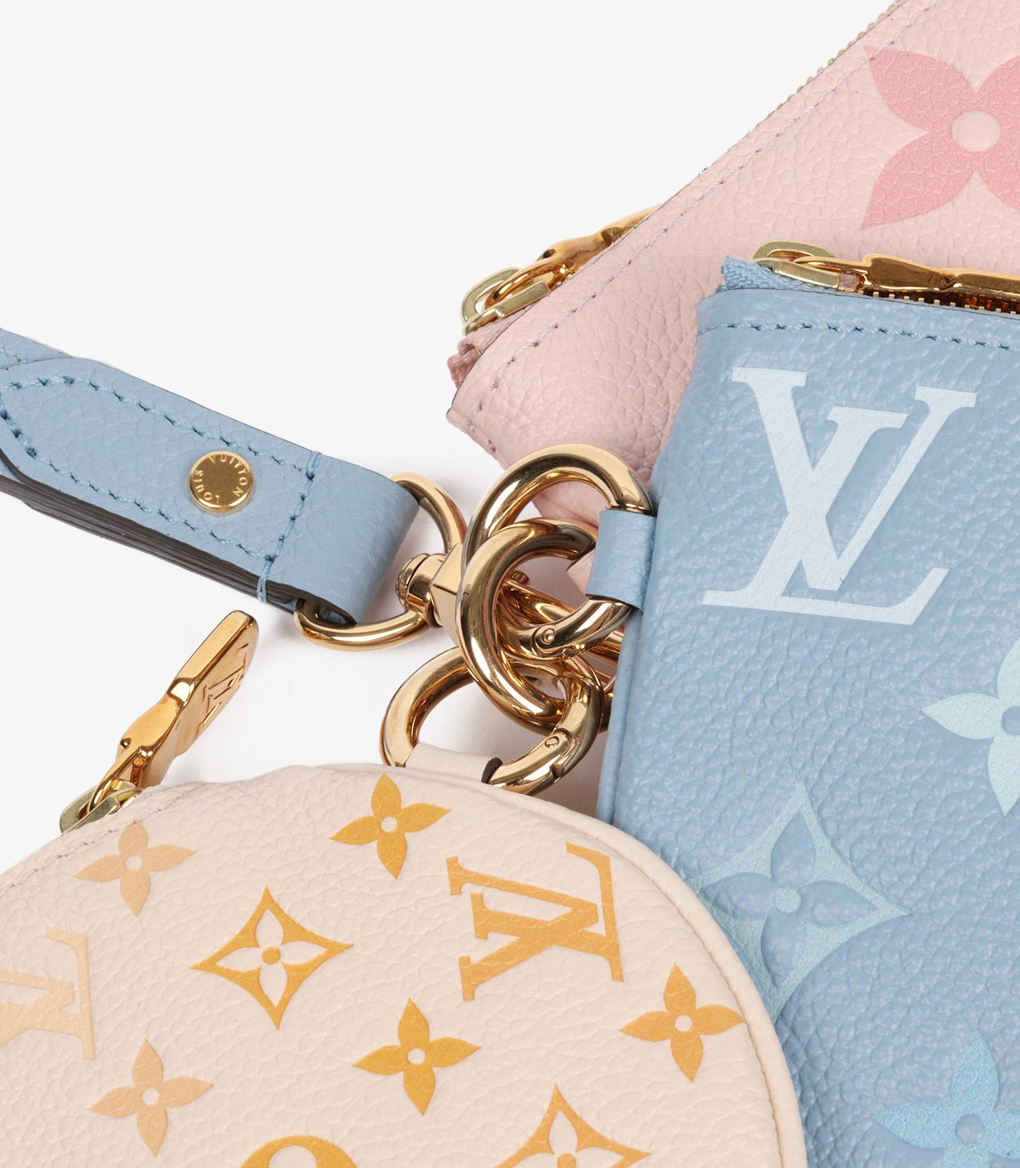 Gray Louis Vuitton Beige, Blue & Pink Pastel Monogram Empreinte Leather Pochette Trio For Sale