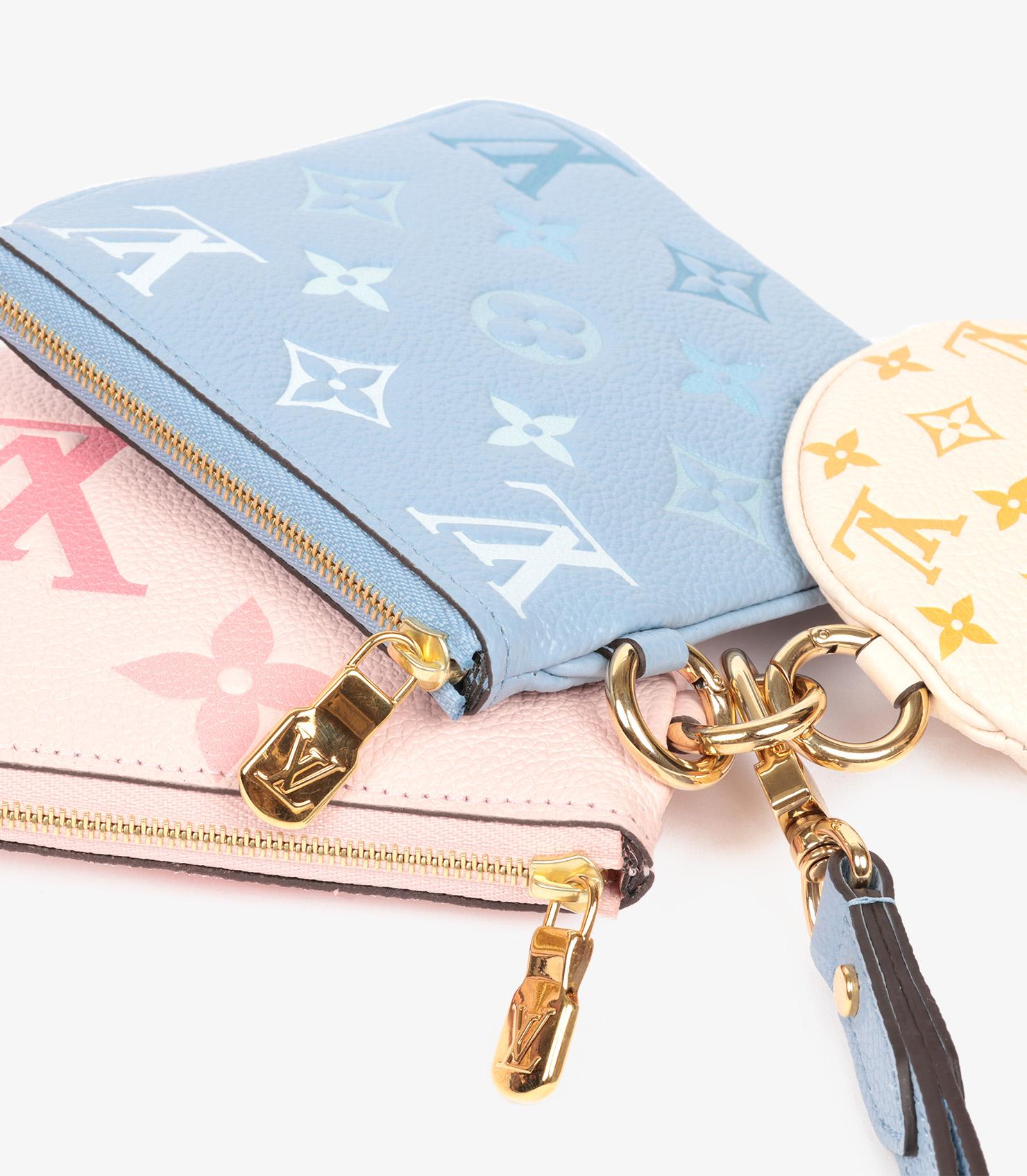 Louis Vuitton Beige, Blue & Pink Pastel Monogram Empreinte Leather Pochette Trio In New Condition For Sale In Bishop's Stortford, Hertfordshire