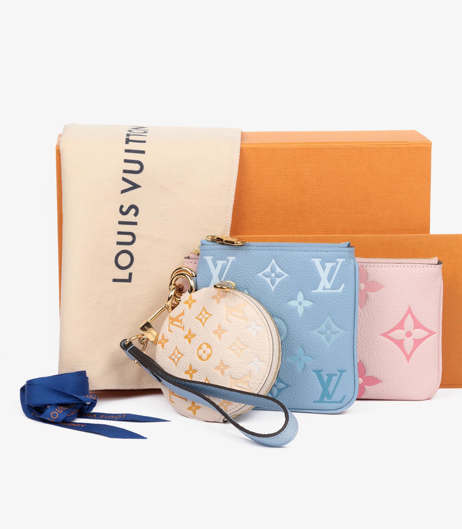 Louis Vuitton Beige, Blue & Pink Pastel Monogram Empreinte Leather Pochette Trio For Sale 1