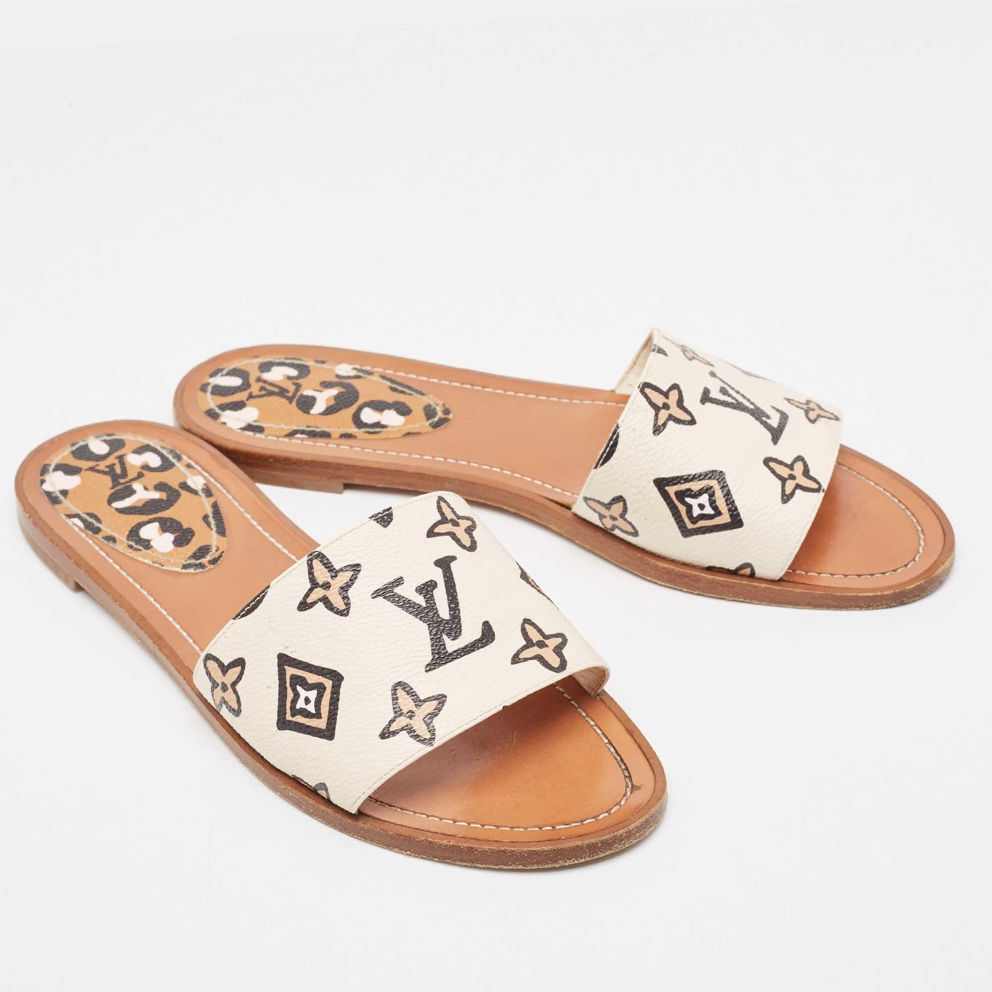 Women's Louis Vuitton Beige/Brown Canvas Lock It Sandals Size 40