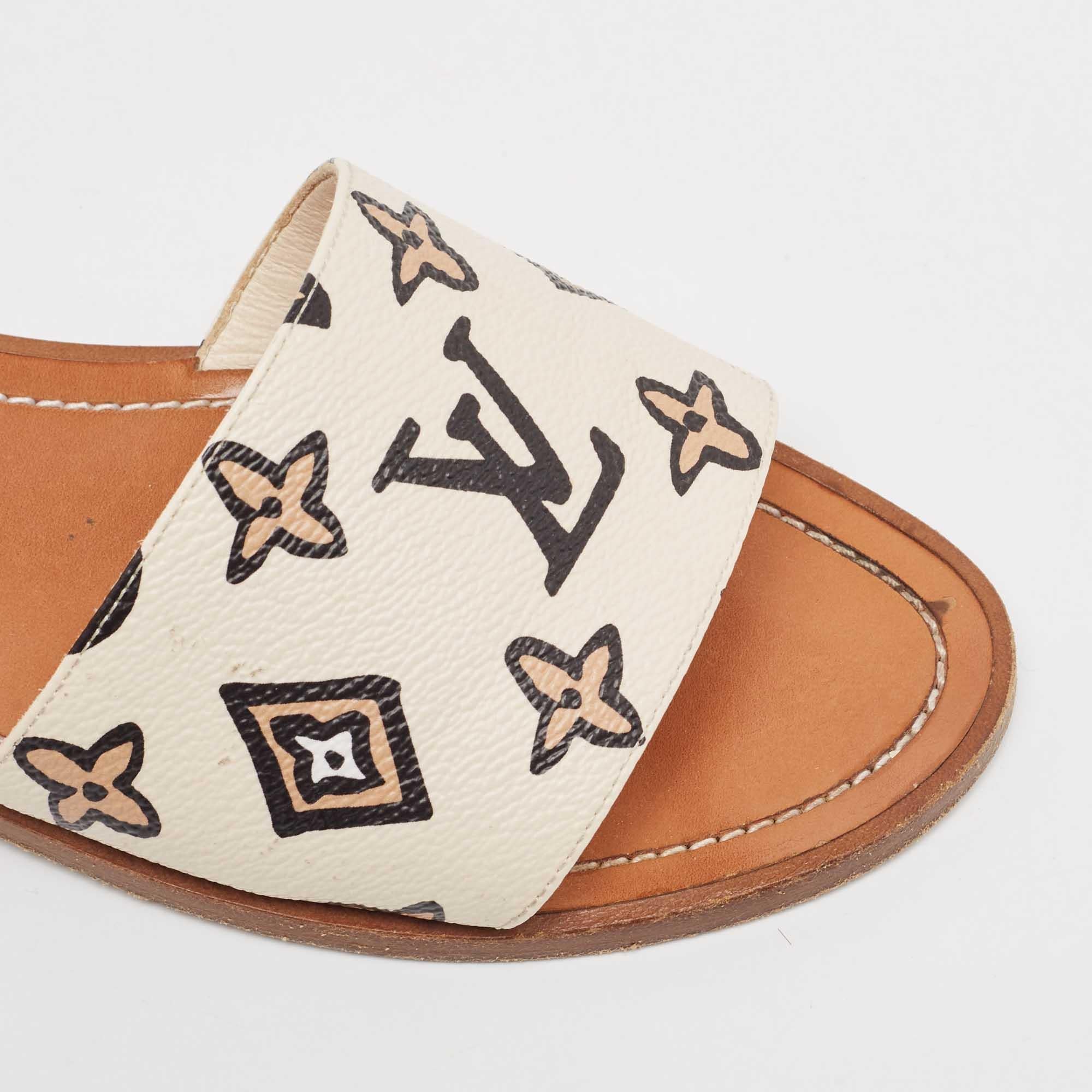 Louis Vuitton Beige/Brown Canvas Lock It Sandals Size 40 3