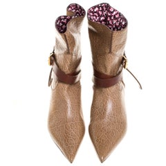 Louis Vuitton Beige/Brown Textured Leathe Pointed Toe Boots Size 40