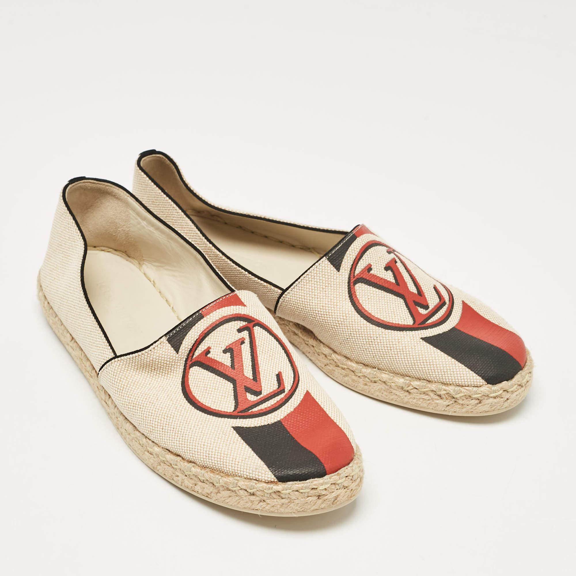 Women's Louis Vuitton Beige Canvas Postcard Espadrille Flats Size 36.5