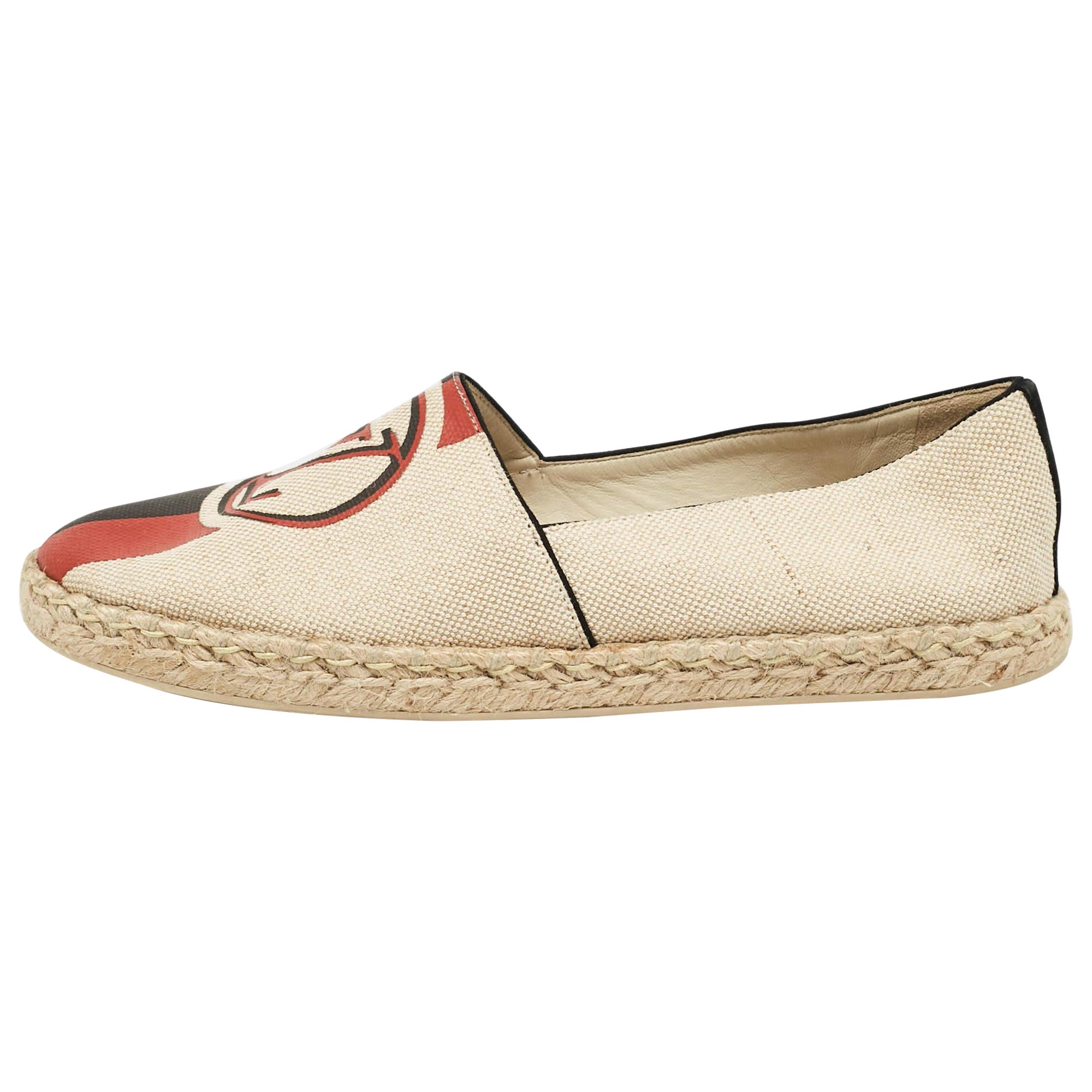 Louis Vuitton Beige Canvas Postcard Espadrille Flats Size 36.5