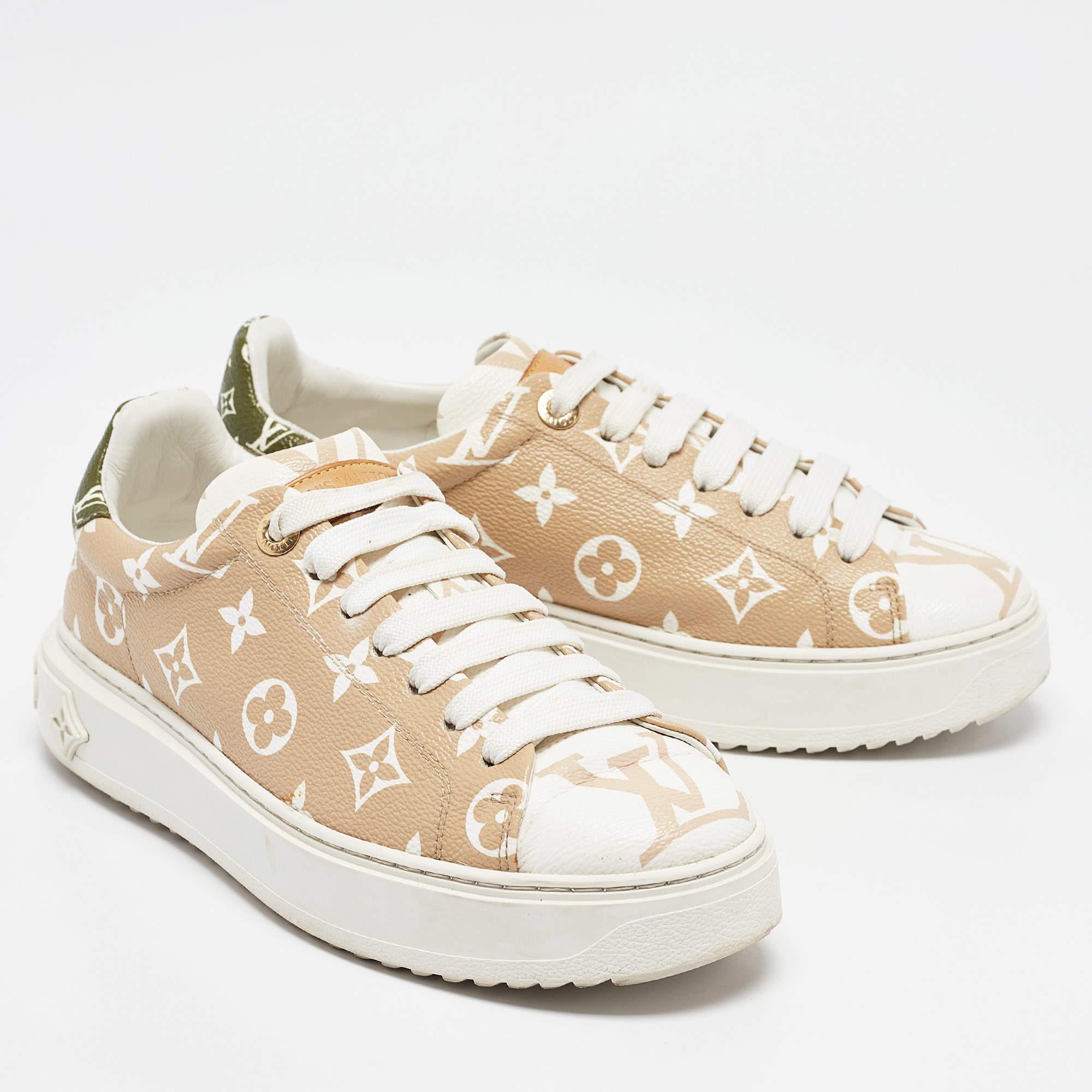Women's Louis Vuitton Beige Canvas Time Out Lace Up Sneakers Size 38