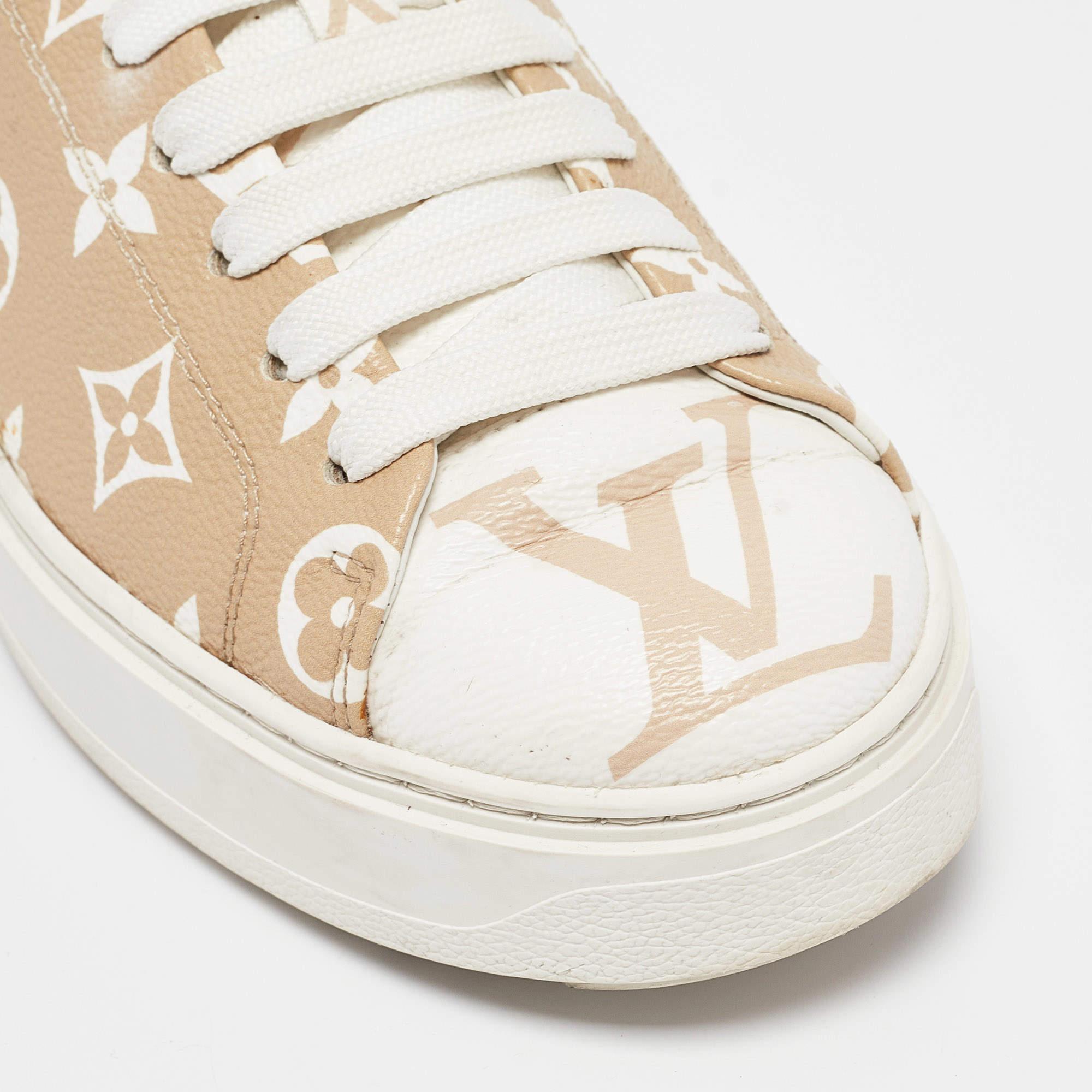 Louis Vuitton Beige Canvas Time Out Lace Up Sneakers Size 38 3