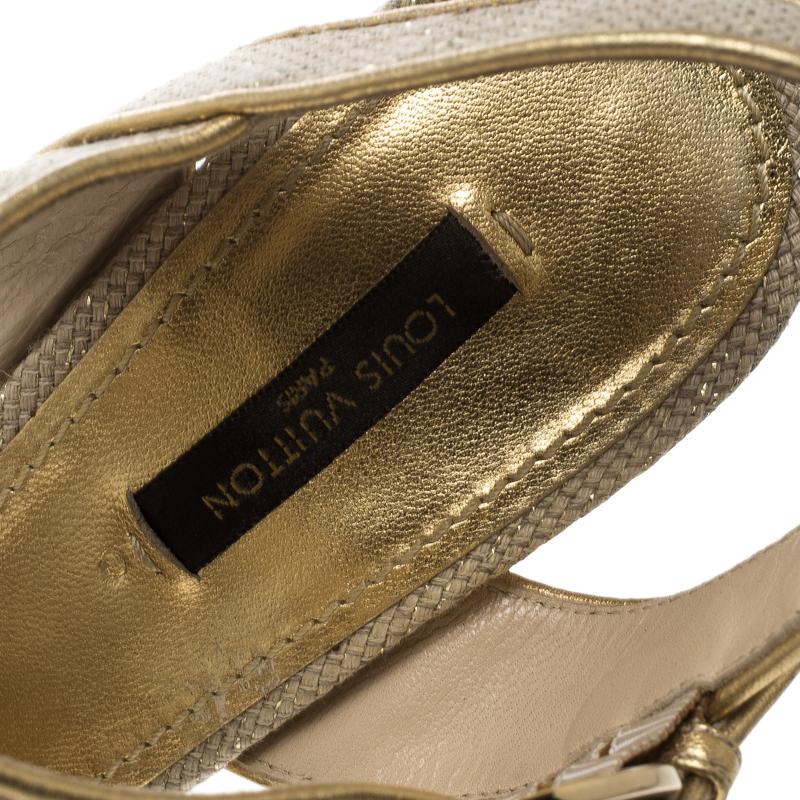 Louis Vuitton Beige Canvas Tuileries Platform Wedge Ankle Strap Sandals Size 38 2
