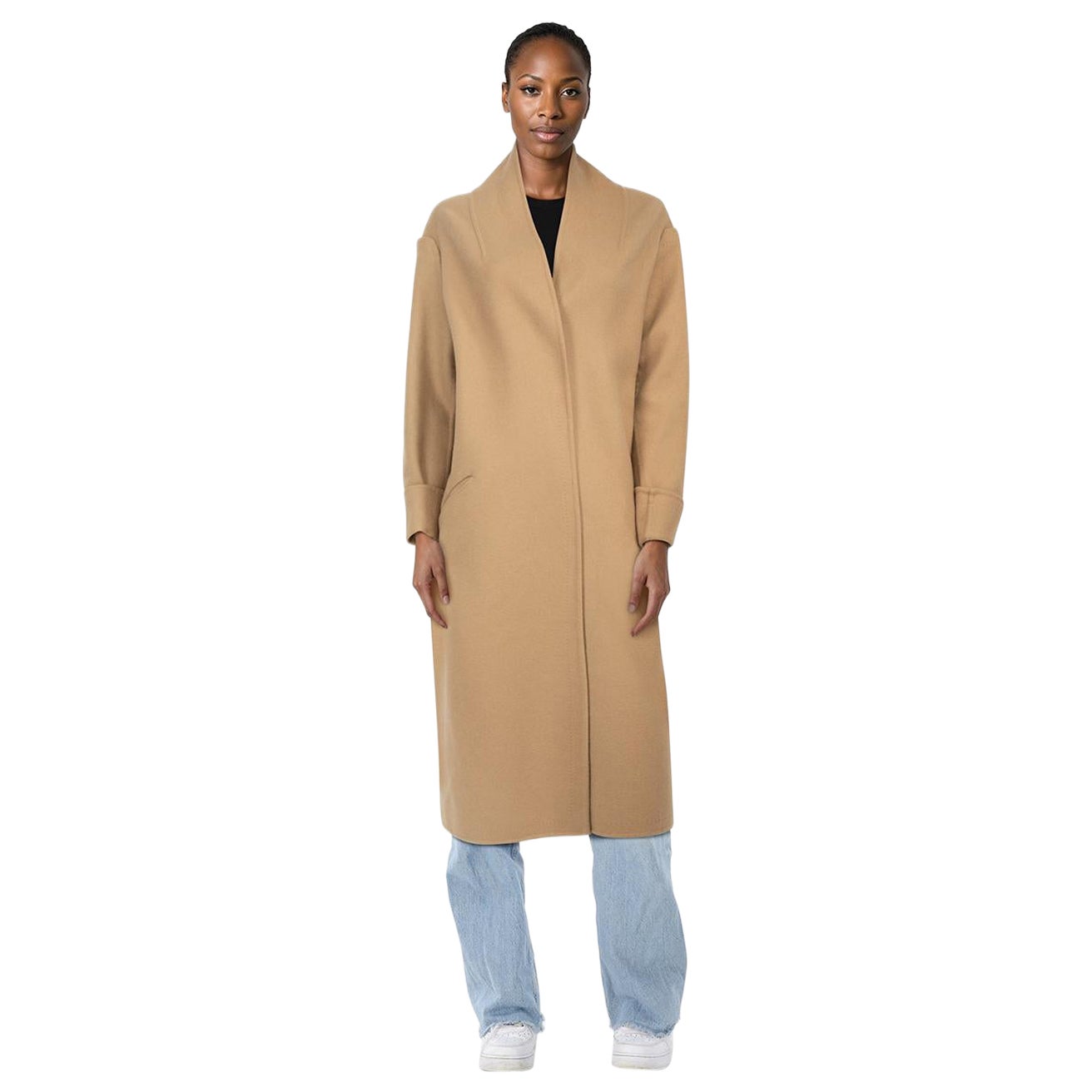 Louis Vuitton Beige Cashmere Long Front Tie Coat Size M in vendita