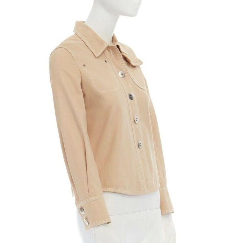 Beige LOUIS VUITTON beige cotton white overstitched pocket detail shirt jacket FR36 S For Sale