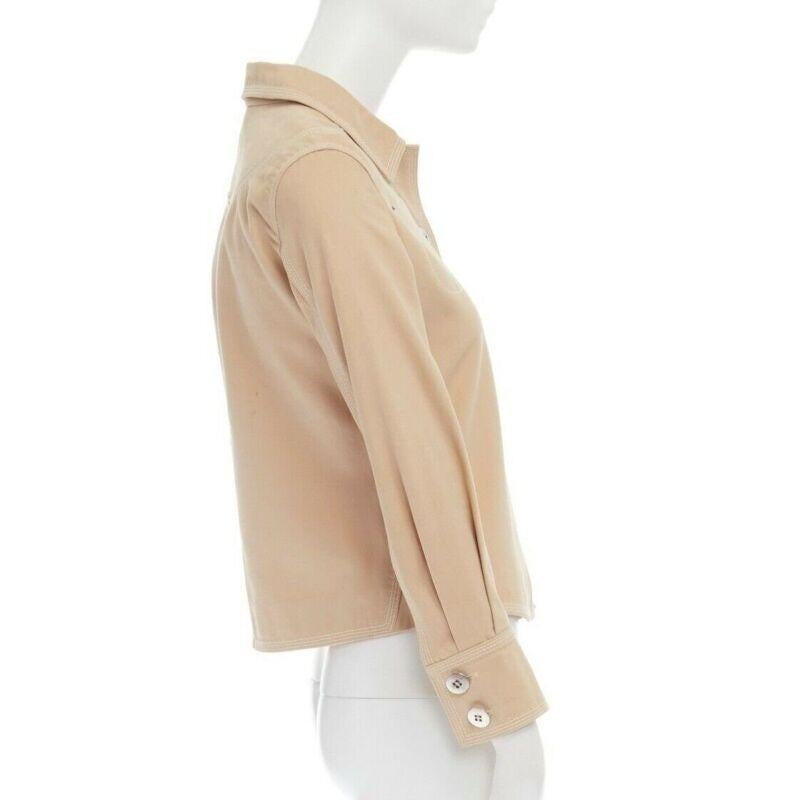 LOUIS VUITTON beige cotton white overstitched pocket detail shirt jacket FR36 S In Good Condition For Sale In Hong Kong, NT