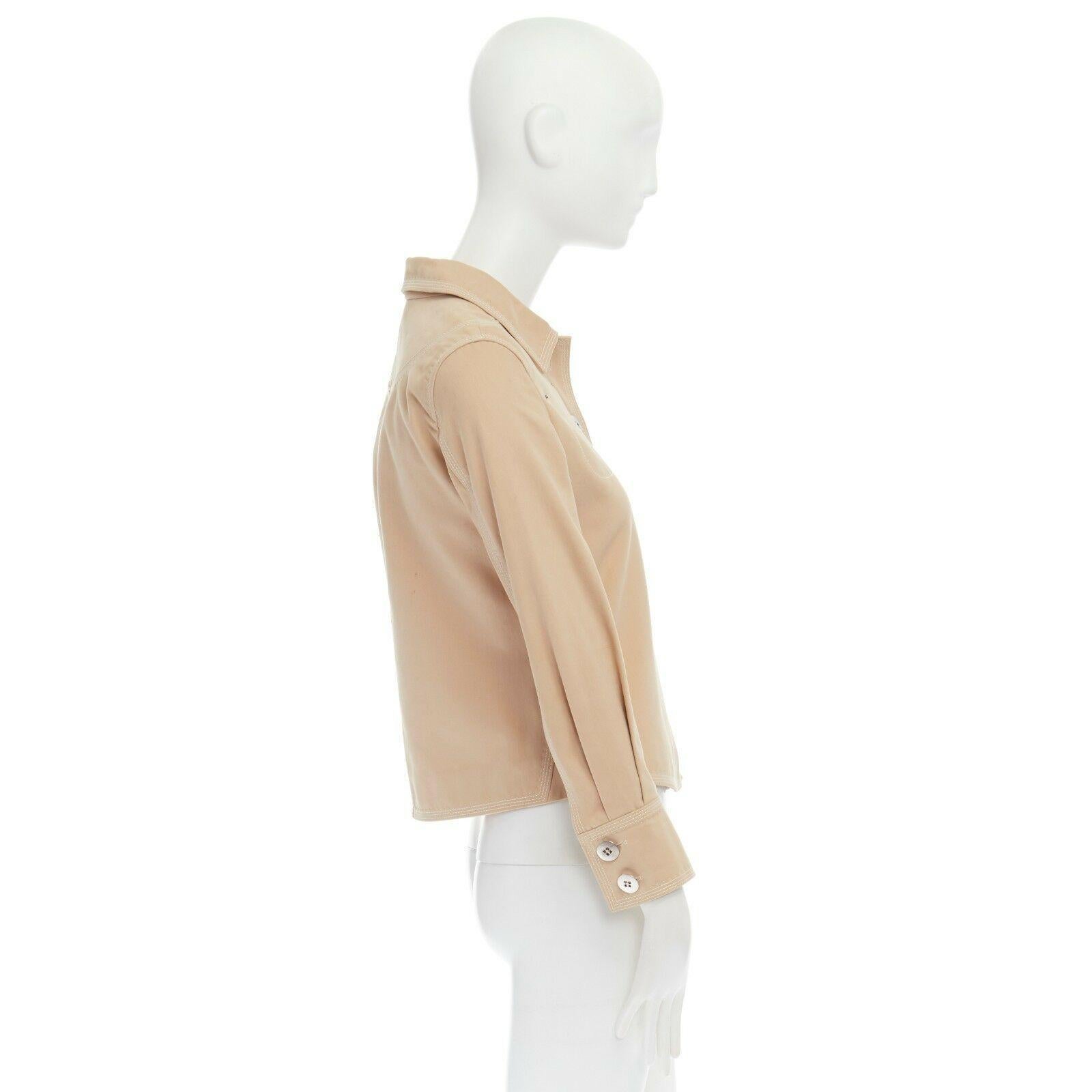 Beige LOUIS VUITTON beige cotton white overstitched pocket detail shirt jacket FR36 S