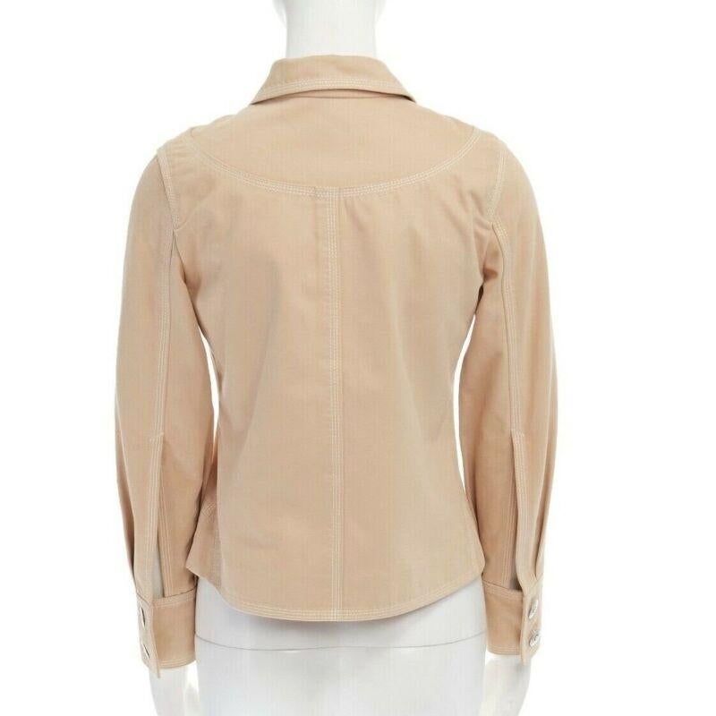 Women's LOUIS VUITTON beige cotton white overstitched pocket detail shirt jacket FR36 S For Sale