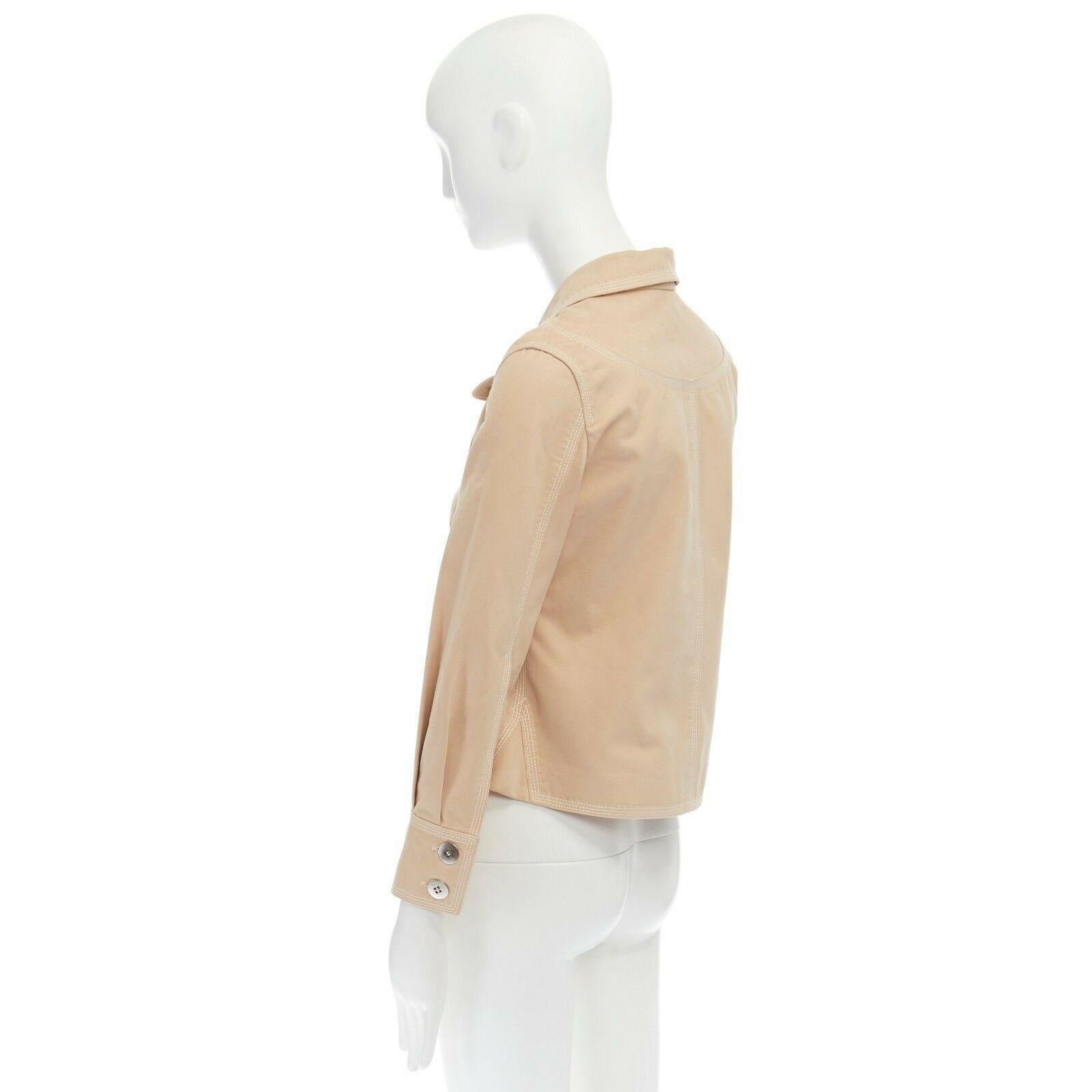 LOUIS VUITTON beige cotton white overstitched pocket detail shirt jacket FR36 S In Good Condition In Hong Kong, NT