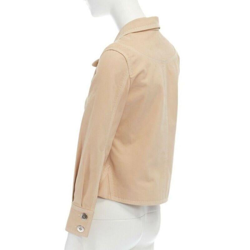 LOUIS VUITTON beige cotton white overstitched pocket detail shirt jacket FR36 S For Sale 1