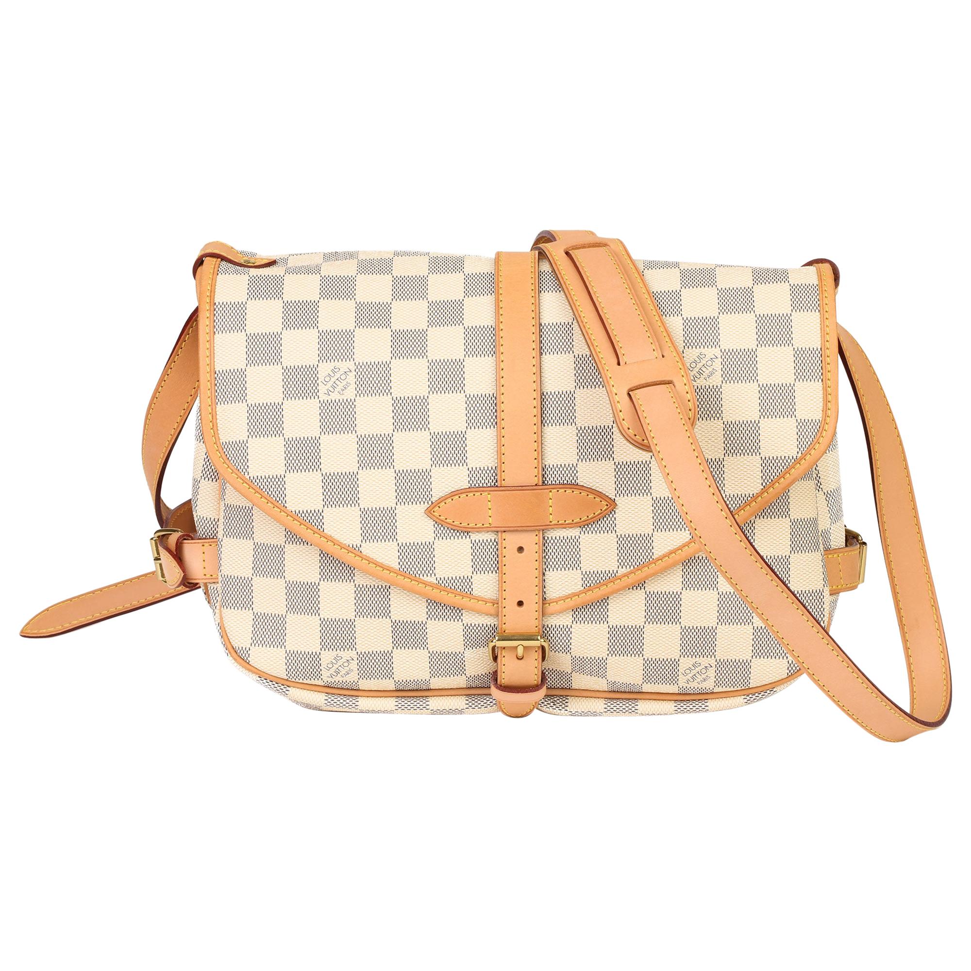 Louis Vuitton Beige Damier Azur Coated Canvas & Vachetta Leather Saumur 30