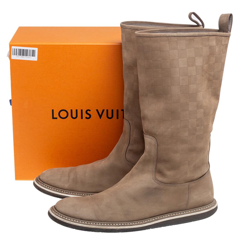 Louis Vuitton Beige Damier Suede Mid Calf Boots Size 42.5 2