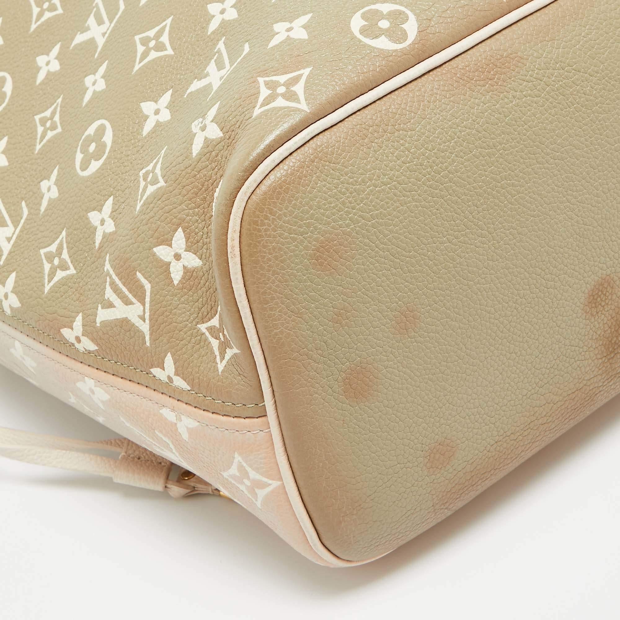 Louis Vuitton Neverfull MM Tasche aus Empreinte-Leder in Beige/Khakigrün mit Monogramm 6