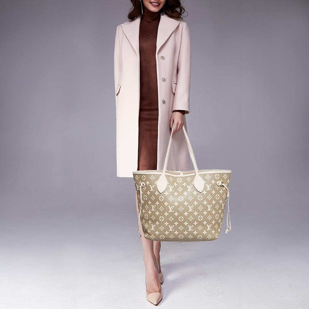 Louis Vuitton Beige/Khaki Green Monogram Empreinte Leather Neverfull MM Bag For Sale 11