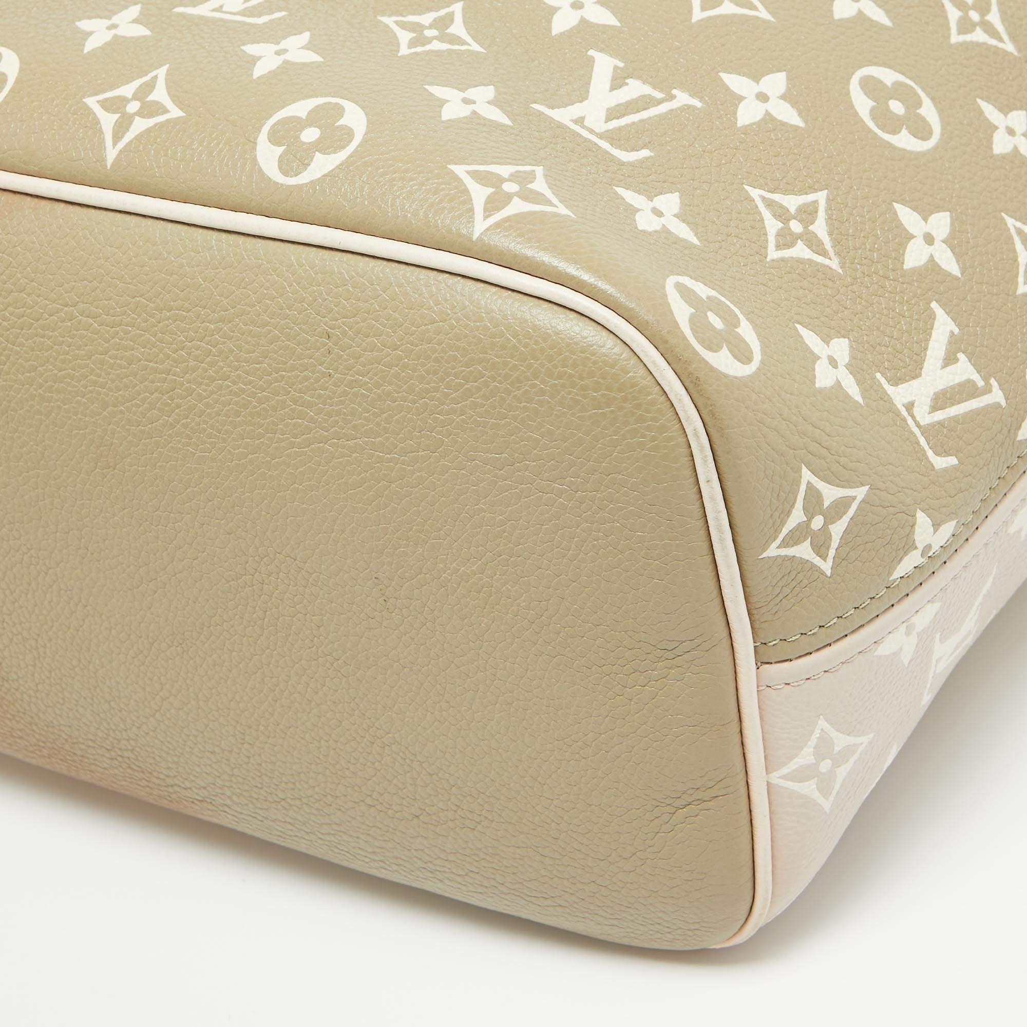 Louis Vuitton Neverfull MM Tasche aus Empreinte-Leder in Beige/Khakigrün mit Monogramm 2