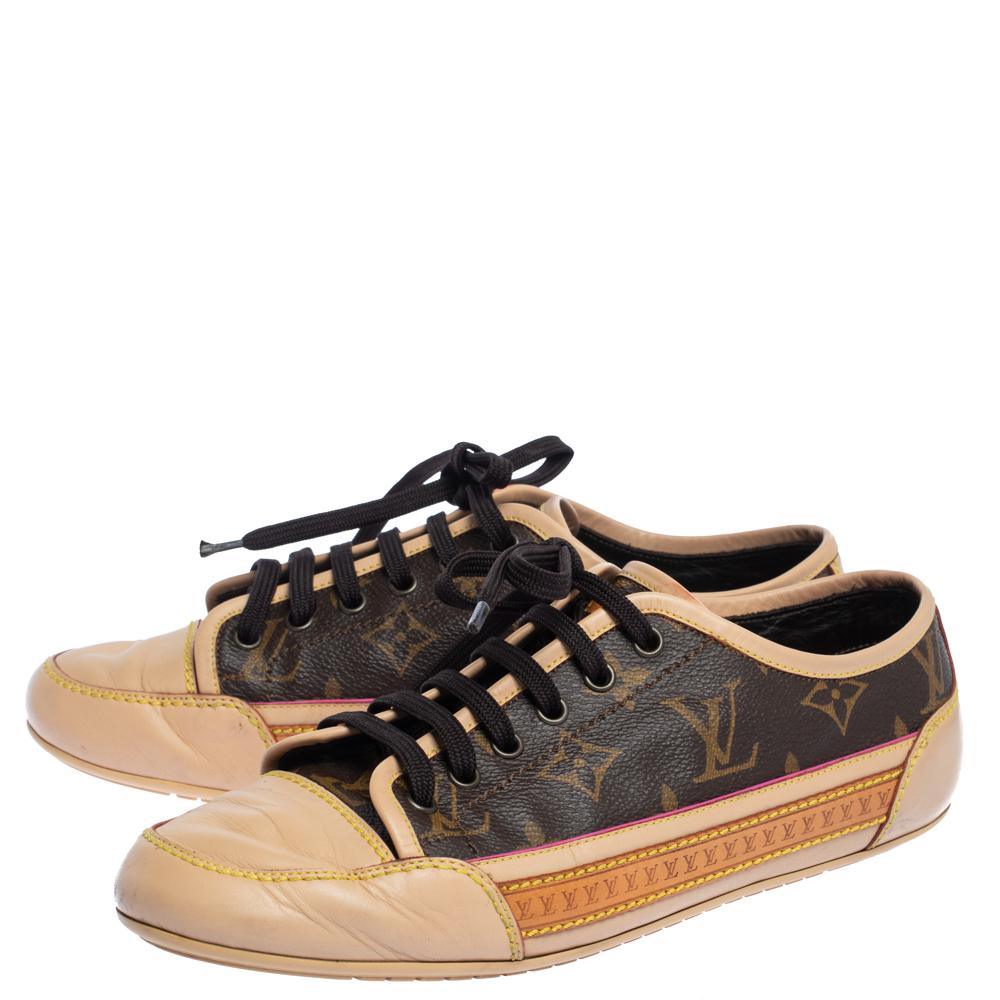 Louis Vuitton Beige Leather And Brown Monogram Canvas Capucine Sneaker Size 37.5 1