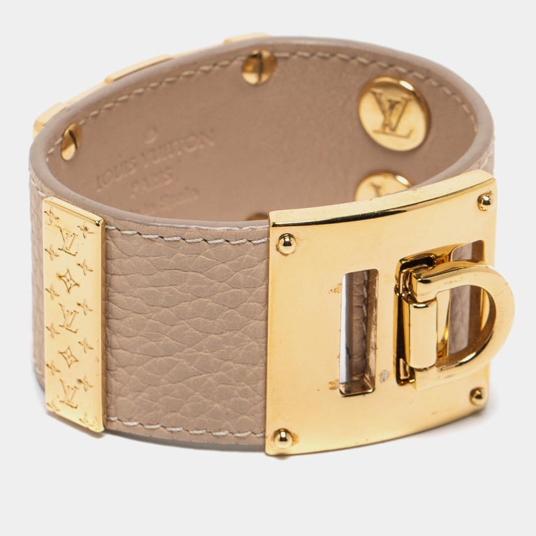 Louis Vuitton Beige Leather So LV Cuff Bracelet 17 at 1stDibs